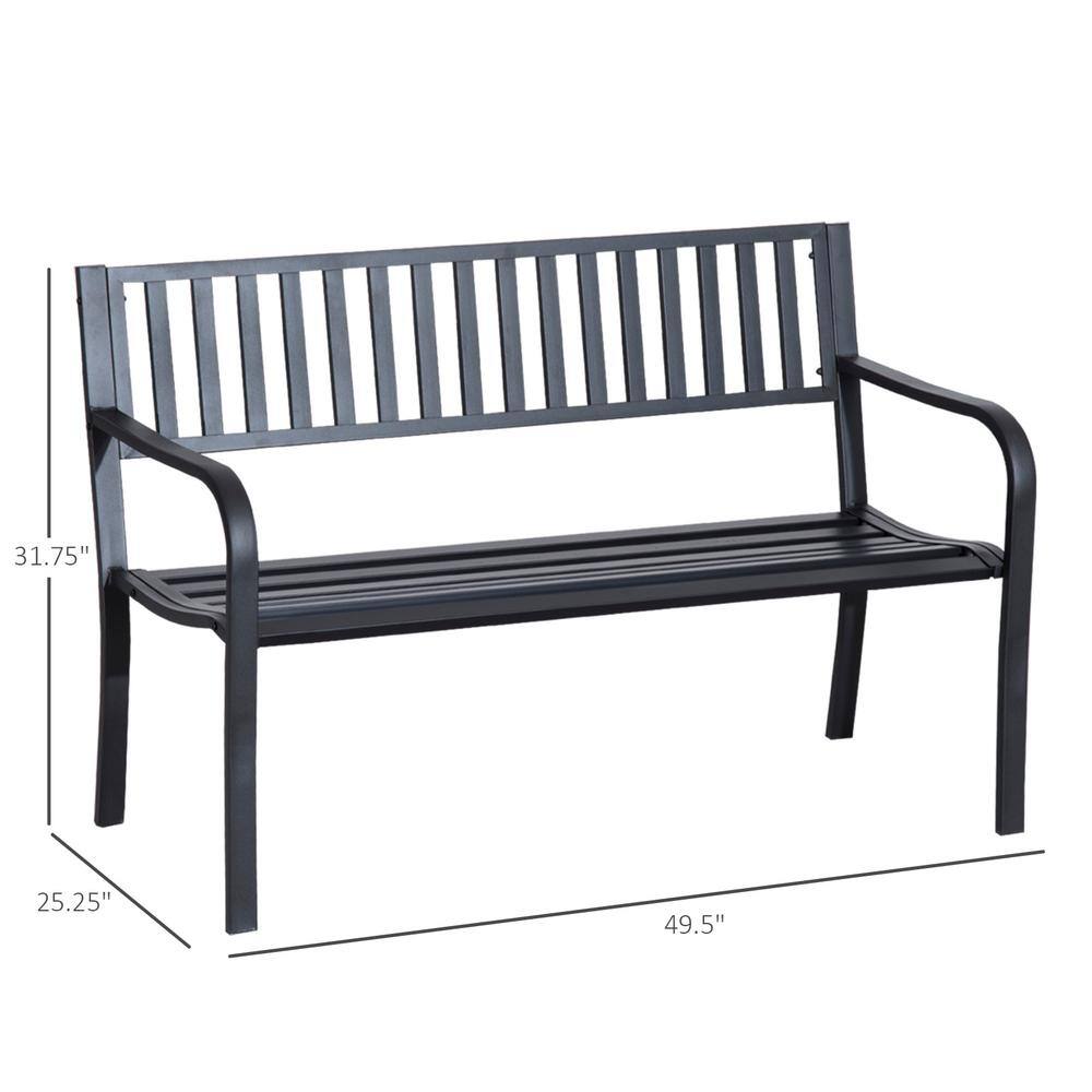Outsunny 50" Black Slatted Steel Outdoor Garden Bench