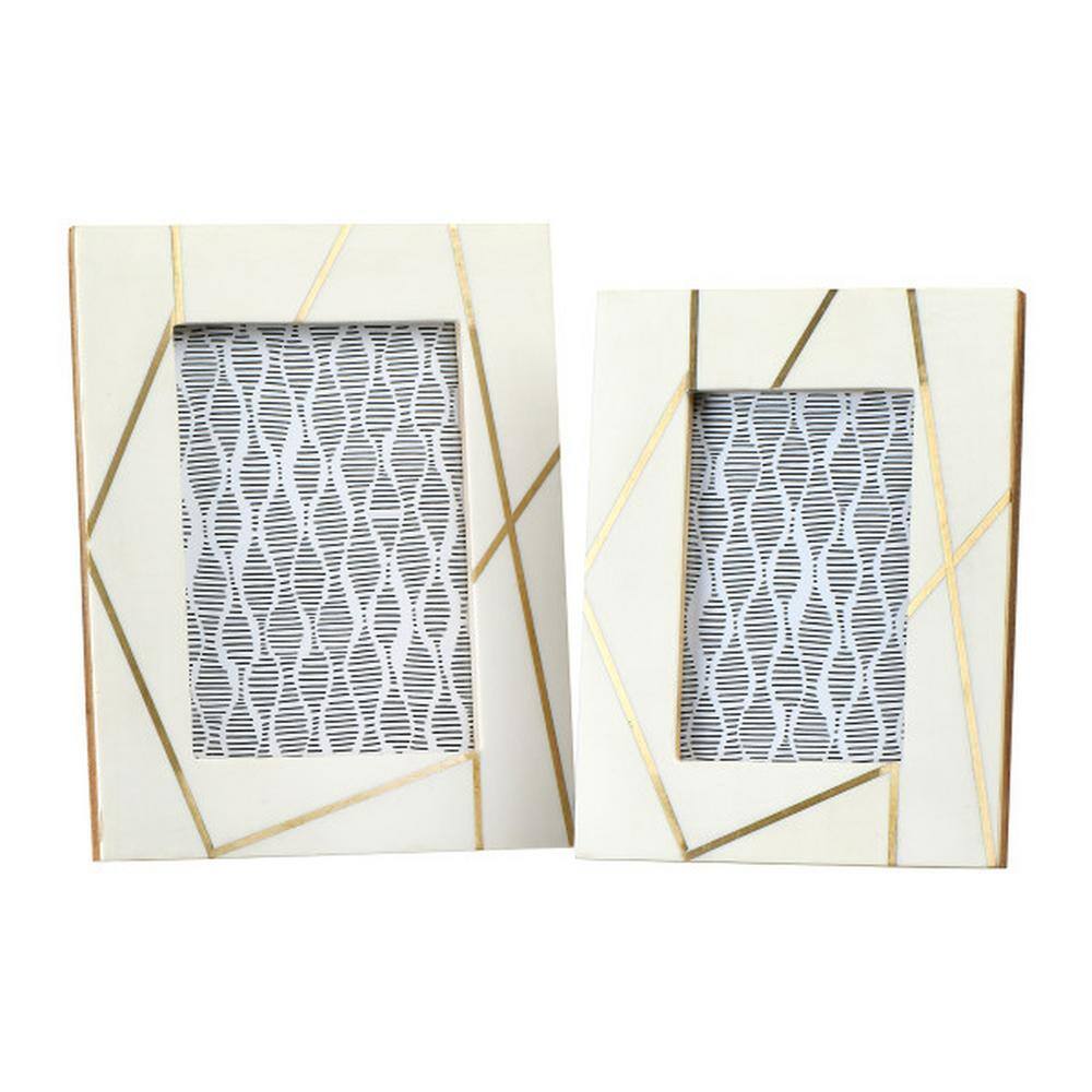 Storied Home Gold Inlay design on Cream Picture Frame (Set of 2) EC0447 The Home Depot