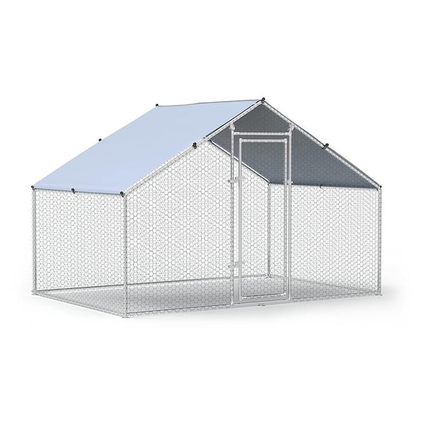 Tidoin 6.6 ft. D x 9.8 ft. W x 6.5 ft. H Metal In-Ground Chicken Coop with 1-Door and Steepletop