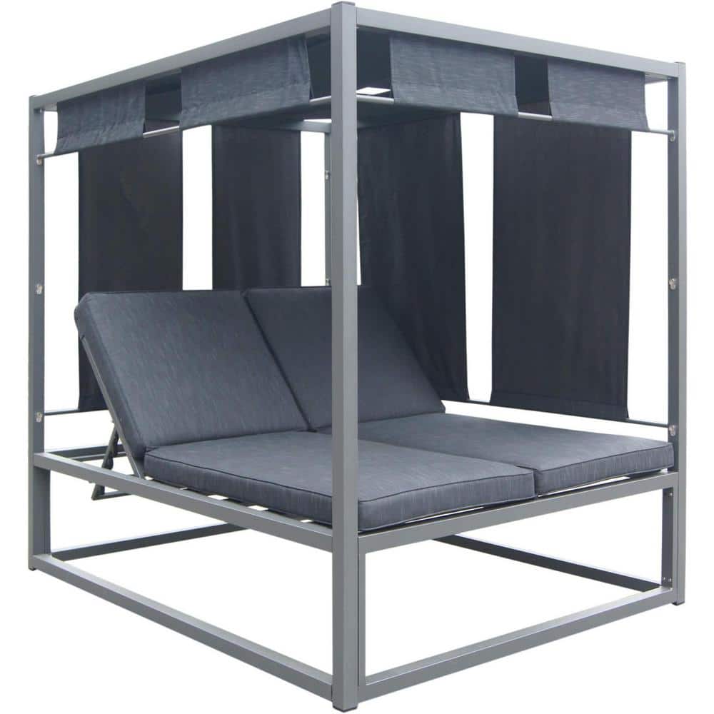 Metal Outdoor Day Bed with Canopy, Adjustable Backrest, 2-Seat Sun Bed, Alu