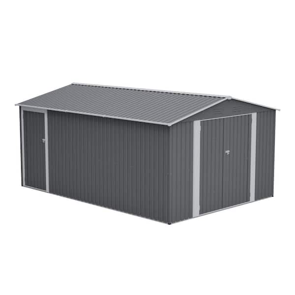 Light Gray Metal 10 ft. W x 14 ft. D Outdoor Storage Shed with Lockable Doors Air Vents Waterproof (140 sq. ft. )