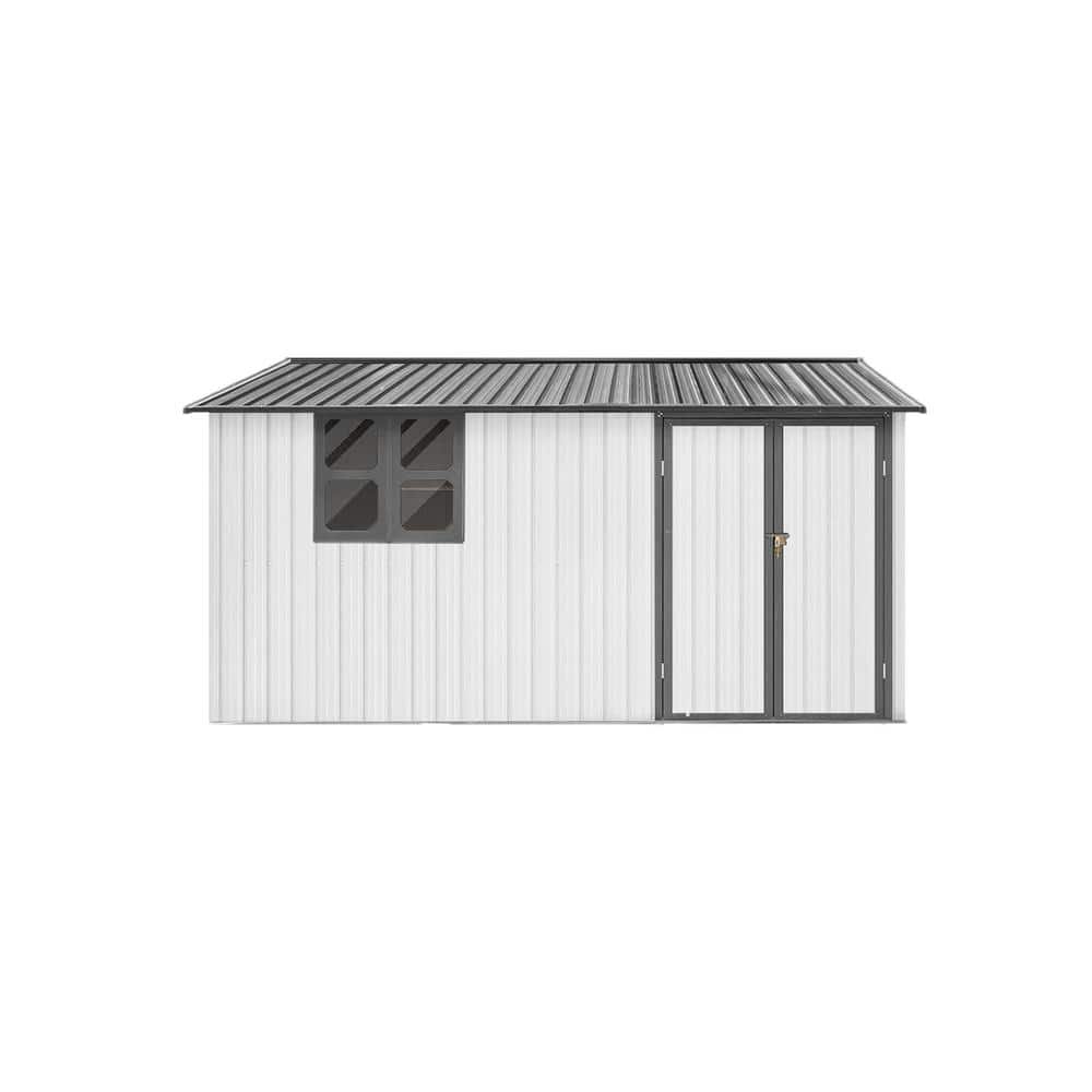 Outdoor 10 ft. W x 12 ft. D Storage Garden Metal Shed Apex Peak Grey Roof w