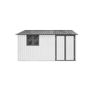 Outdoor 10 ft. W x 12 ft. D Storage Garden Metal Shed Apex Peak Grey Roof with Window,Aluminum Frame(120 sq. ft.),White