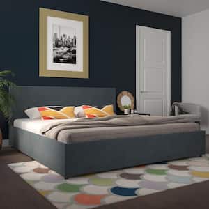 Kelly Navy Linen Upholstered King Bed with Storage