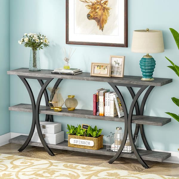 Tribesigns Catalin 70.8 in Gray 35.4 in Standard Rectangular Engineered Wood Console Table with X-shaped Metal Frame