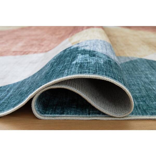 Chanleigh 5 ft. x 7 ft. Blue/Beige Abstract Washable Area Rug
