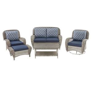 Beacon Park 5-Piece Gray Wicker Patio Deep Seating Set with Midnight Cushions