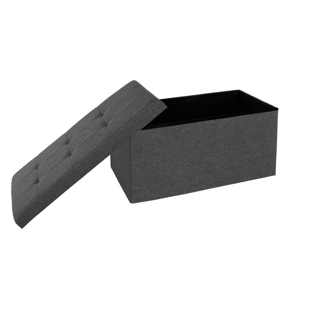 Charcoal Gray Tufted Storage Bench Ottoman with Cushioned Lid