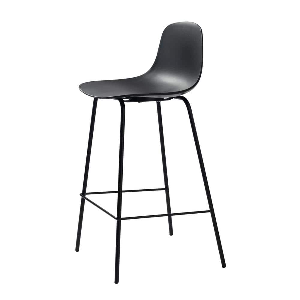 Black Metal Frame Counter Stool with Plastic Seat, Set of 2