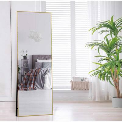 Lester 65 in. x 22 in. Modern Gold Rectangle Aluminum Alloy Framed Full-Length Standing Mirror