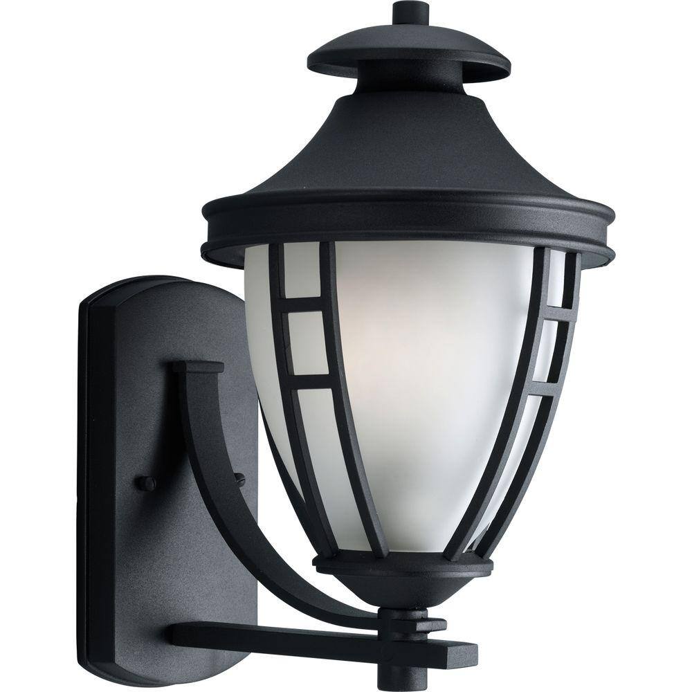 Fairview Collection 1-Light Textured Black Etched Glass Modern Outdoor Medi