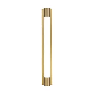 Loring 5 in. W x 36 in. H 1-Light Burnished Brass Dimmable LED Large Vanity Light Bar with Milk Glass Shade