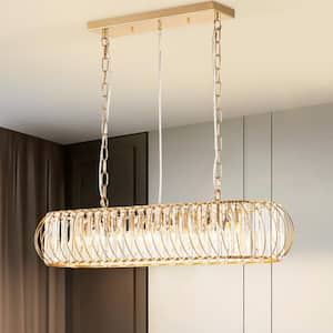 Modern 9-Lights Gold Crystal Chandelier Contemporary Linear Kitchen Island Light