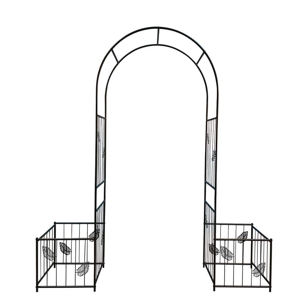 AUTMOON Metal Garden Arch with Planter Stands 81 .6 in. x 87.6 in ...