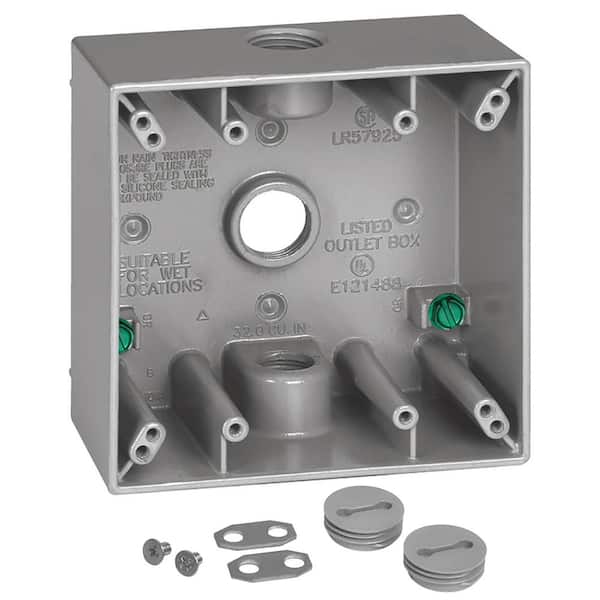Commercial Electric 2-Gang Metal Weatherproof Electrical Outlet Box with (3) 3/4 inch Holes, Gray