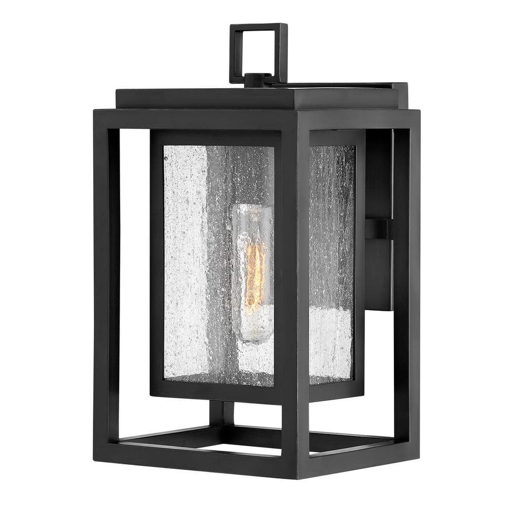 Elegant Black Outdoor Wall Lantern with Clear Seedy Glass and Dimmable LED