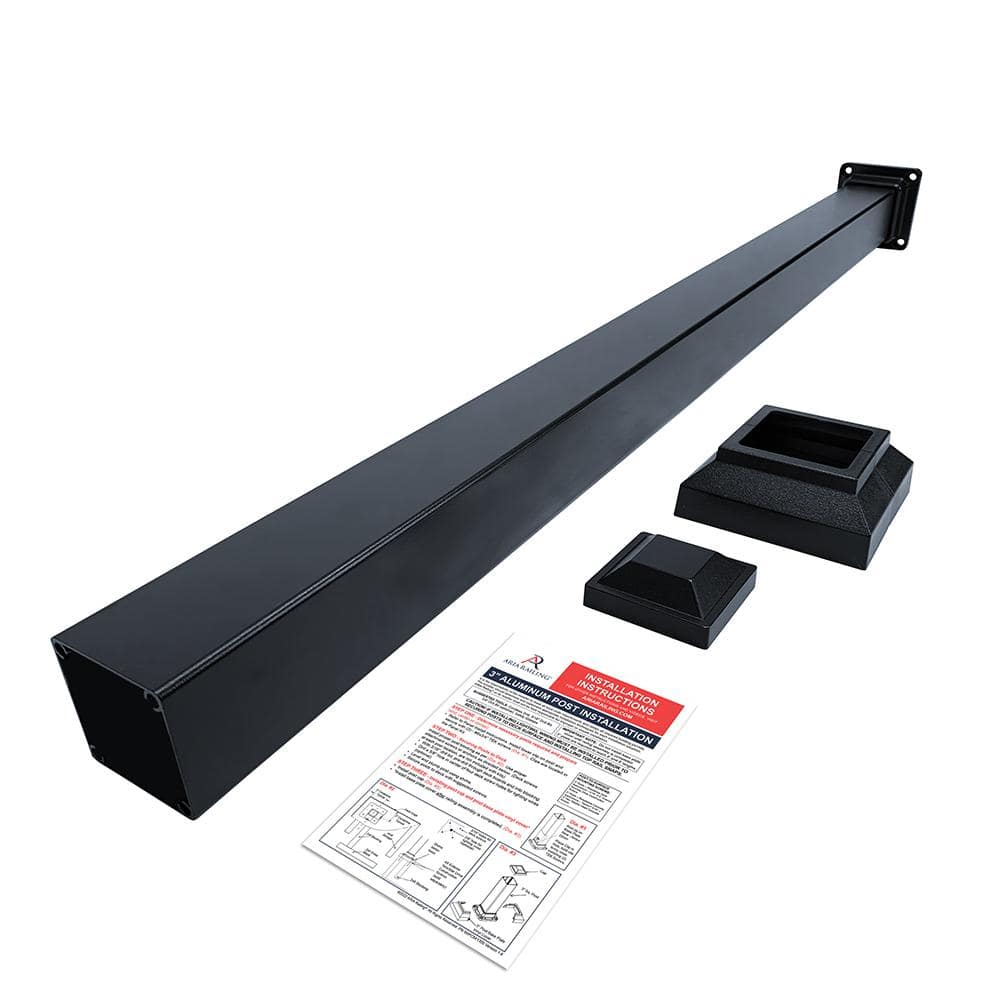 3 in. x 3 in. x 42 in. Black Powder Coated Aluminum Deck Post Kit