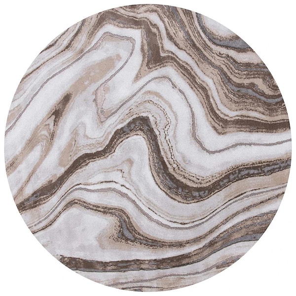 Unbranded Brown Polypropylene 5 ft. 3 in. x 5 ft. 3 in. Abstract Indoor Round Area Rug