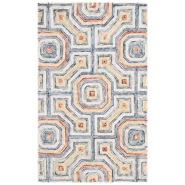 SAFAVIEH Aspen Ivory/Blue 2 ft. x 3 ft. Tiled Geometric Area Rug