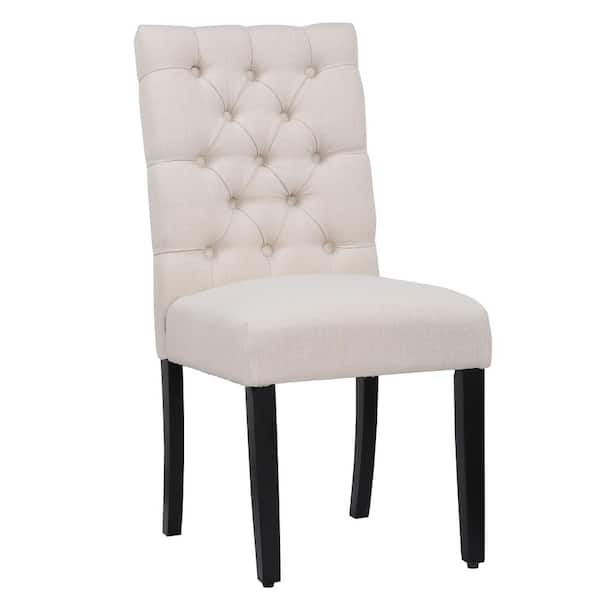 WESTINFURNITURE NINA Button Tufted Back Beige Linen Upholstered Dining Side Chair