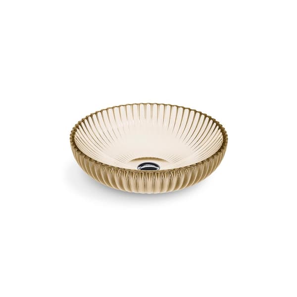 Salute 15 in. x 16 in. Vessel Bathroom Sink in Translucent Sandalwood Glass