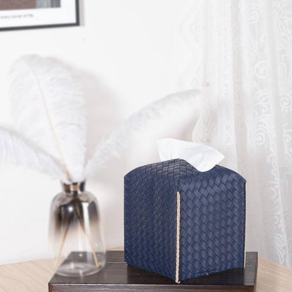 Numhew Square PU Leather Tissue Box Cover in Navy Blue, Facial