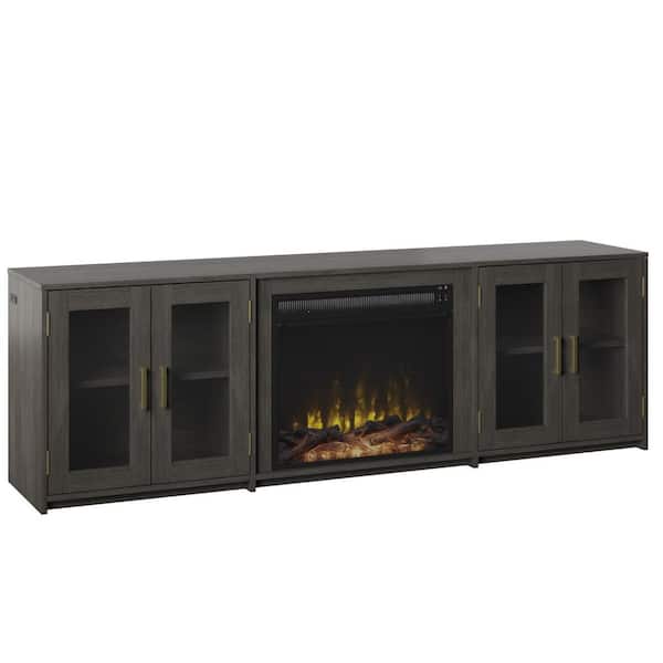Twin Star Home 80 in. Freestanding Wooden Electric Fireplace TV Stand in Weathered Gray