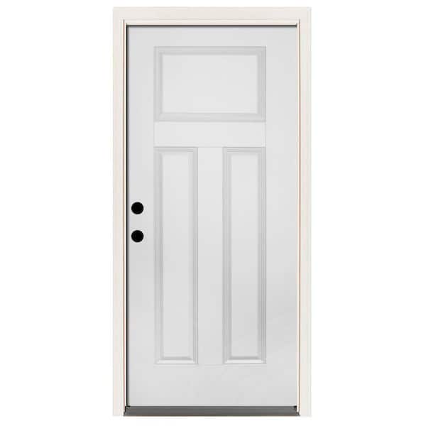 Steves & Sons 36 in. x 80 in. Premium 3-Panel Primed White Steel Prehung Front Door with 36 in. Right-Hand Inswing and 6 in. Wall