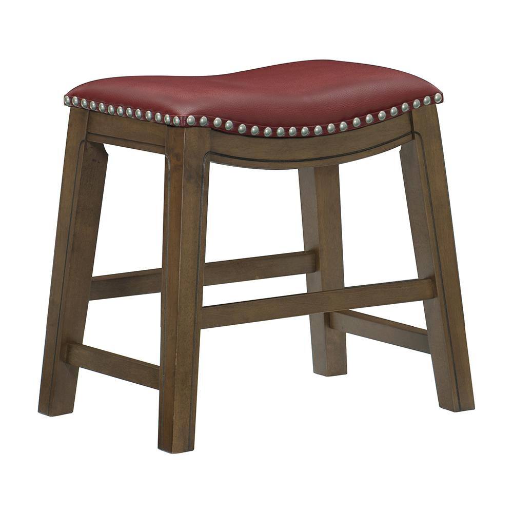 Contemporary Red Leather Saddle Counter Stool, 20" Backless Design