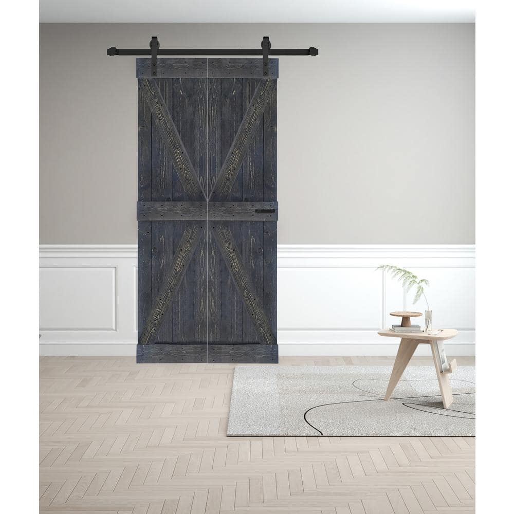 Carbon Gray Solid Wood Bi-Fold Barn Door with Matte Finish