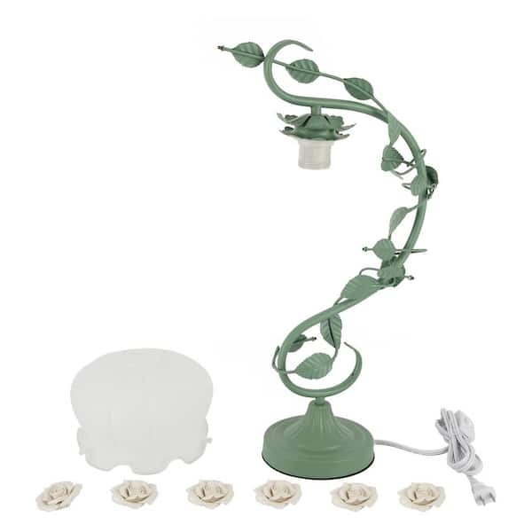 OUKANING 20.5 in. Green Retro Rose Glass Gooseneck Desk Lamp