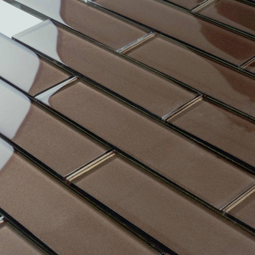 Dark Gray 2x8 Polished Glass Subway Mosaic Tile