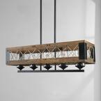 Nashville 5-light Black Farmhouse Wood Transitional Box Dining Room Chandelier with Clear Glass Shades and Natural Ropes