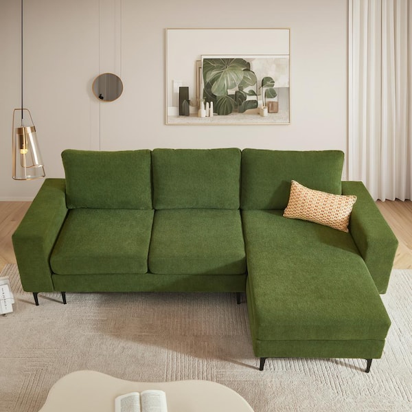 Allwex COCO 97 in. Square Arm Modern 2-Piece Cloud Velvet L-Shape Modular Sectional Sofa in. Green with Right Chaise