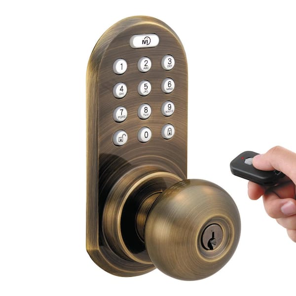 Morning Industry Antique Brass Touch Pad and Remote Electronic Entry Door Knob