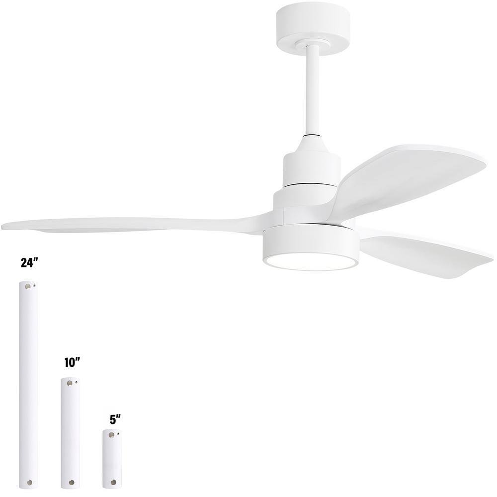 Sofucor 48 in. LED Indoor/Outdoor Wood White Ceiling Fan with Light and ...