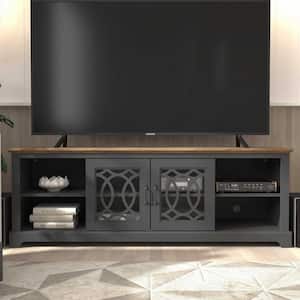 Raccon 68.2 in. Black with Knotty Oak 2 Door TV Stand Fits TV's up to 75 in.