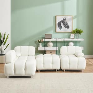 88.97 in. Wide Pillow Top Arm Faux Leather L-Shaped Modern Upholstered Sofa in White