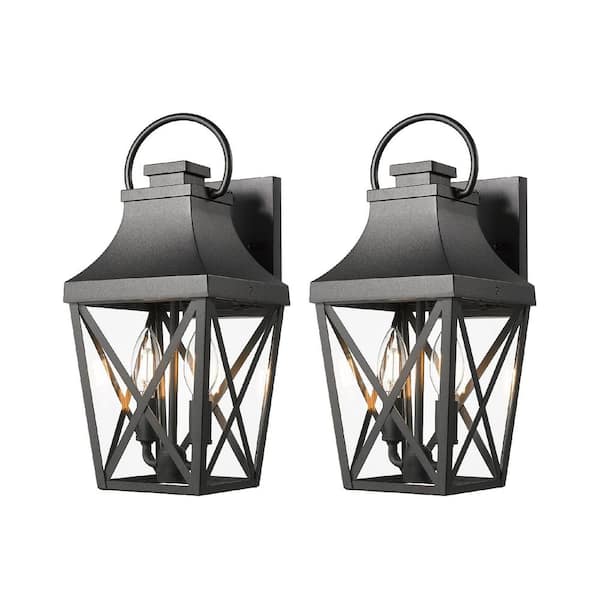 FIRHOT 16 in. Black Outdoor Waterproof Hardwired Wall Lantern Sconces with No Bulbs Include(2 pack)