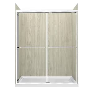 Cove Sliding 60 in. L x 30 in. W x 78 in. H Right Drain Alcove Shower Stall Kit in Driftwood and Silver Hardware