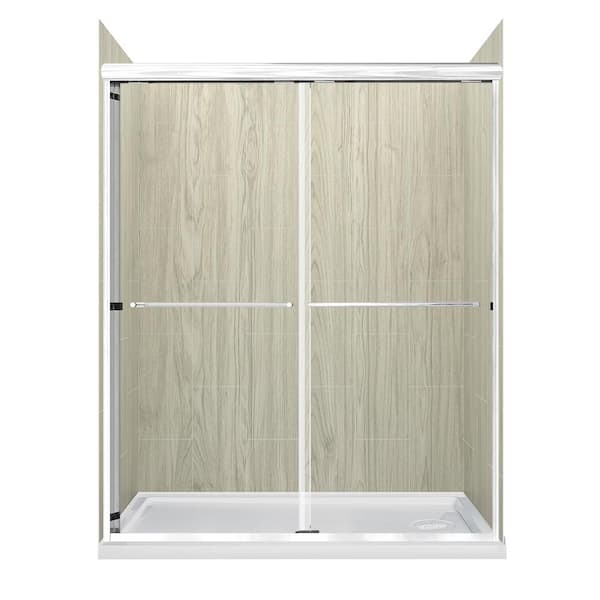 CRAFT + MAIN Cove Sliding 60 in. L x 30 in. W x 78 in. H Right Drain Alcove Shower Stall Kit in Driftwood and Silver Hardware