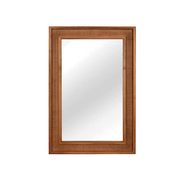 Mirray Yellowish-Brown 20 in. W x 30 in. H Rattan Rectangle Solid Wood Framed Wall Mirror
