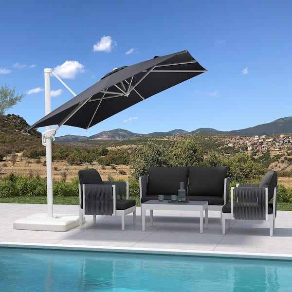 PURPLE LEAF 8 ft. Square Outdoor Patio Cantilever Umbrella White Aluminum Offset 360° Rotation Umbrella in Gray