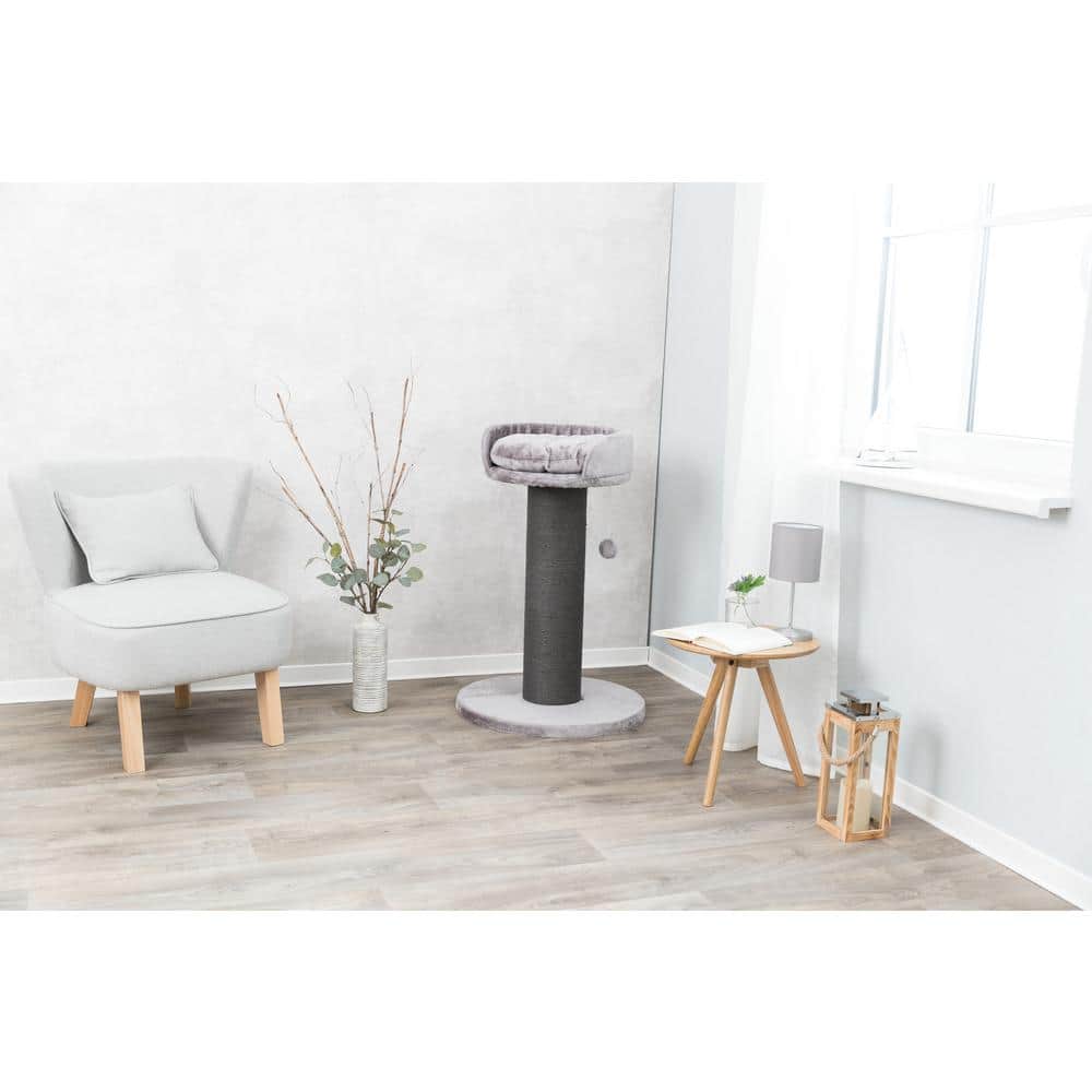 Gray Sisal 35" Cat Scratching Post with Plush Bed and Toy