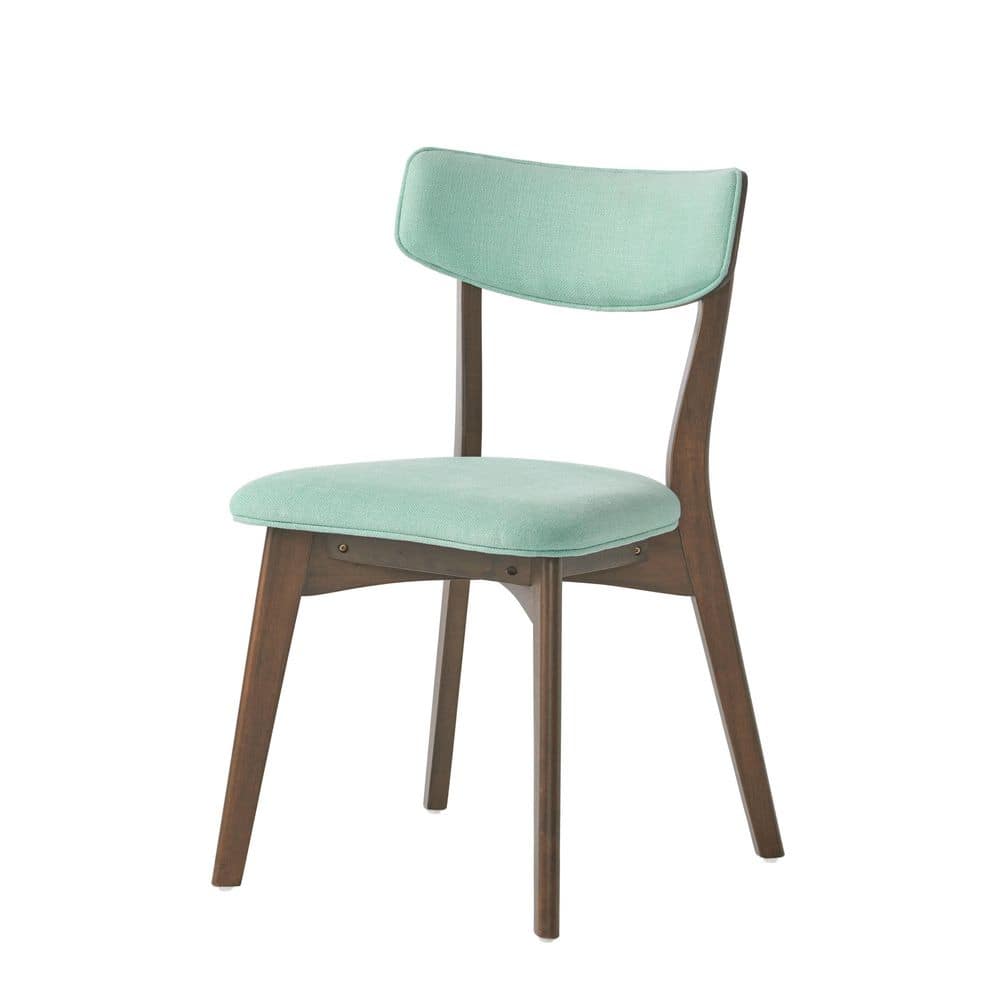 Mint Upholstered Side Chair with Natural Walnut Frame, Set of 2