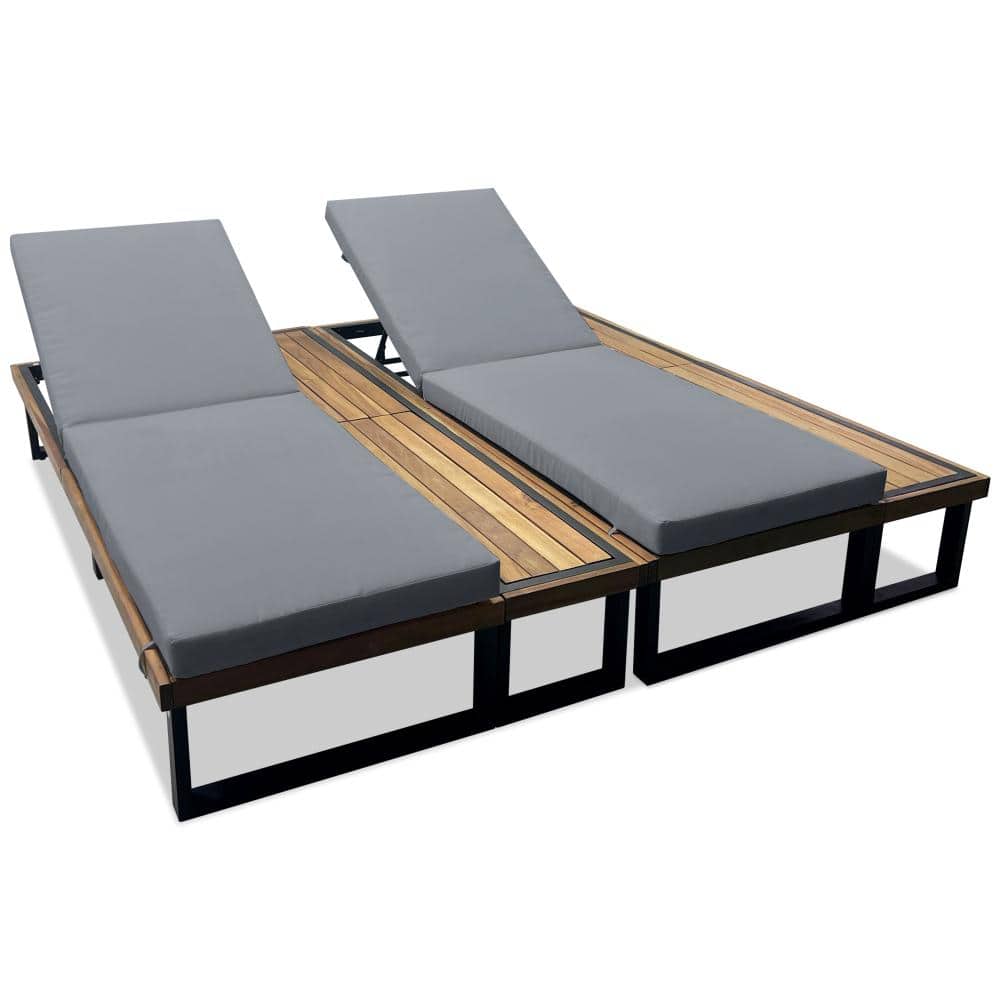 37.4 in. x 76.8 in. Gray Chaise Lounge Chair Set of 2 with 5-Position Adjustable Backrest with Wood Side Table price history on PriceWatchPro