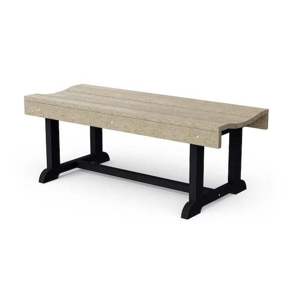 Heritage 42 in. Weathered Wood and Black HDPE Plastic Outdoor Patio Backless Bench