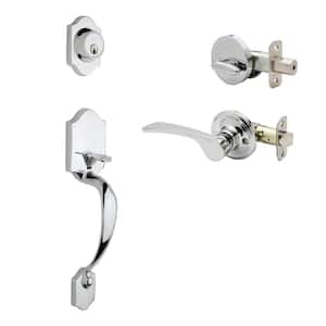 Soft Contemporary Polished Stainless Door Handleset with Right Hand Scandinavian Handle Trim