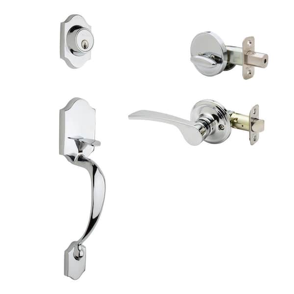 Copper Creek Soft Contemporary Polished Stainless Door Handleset with Right Hand Scandinavian Handle Trim