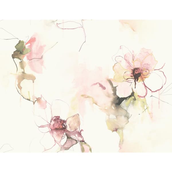 Seabrook Designs 60.75 sq. ft. Pink Lemonade and Wine Anemone Watercolor Floral Paper Unpasted Wallpaper Roll